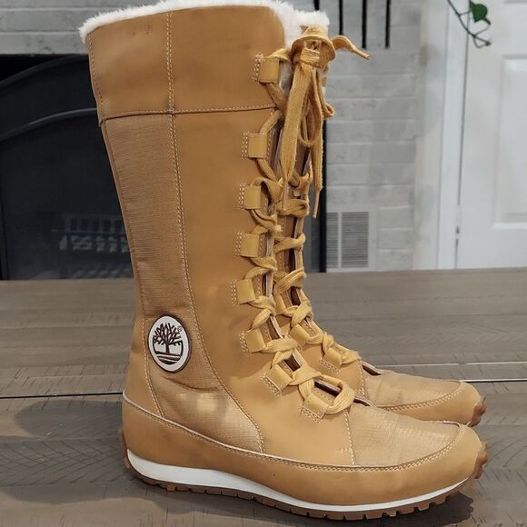 Timberland Grammercy Tall Wheat Lace-Up Fur Lined Boots Sz 7.5 - Picture 1 of 16
